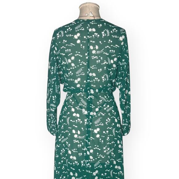 MAJE Green Floral Midi Dress Surplice Neck Wedding Cocktail Party Romantic Boho - Picture 5 of 12